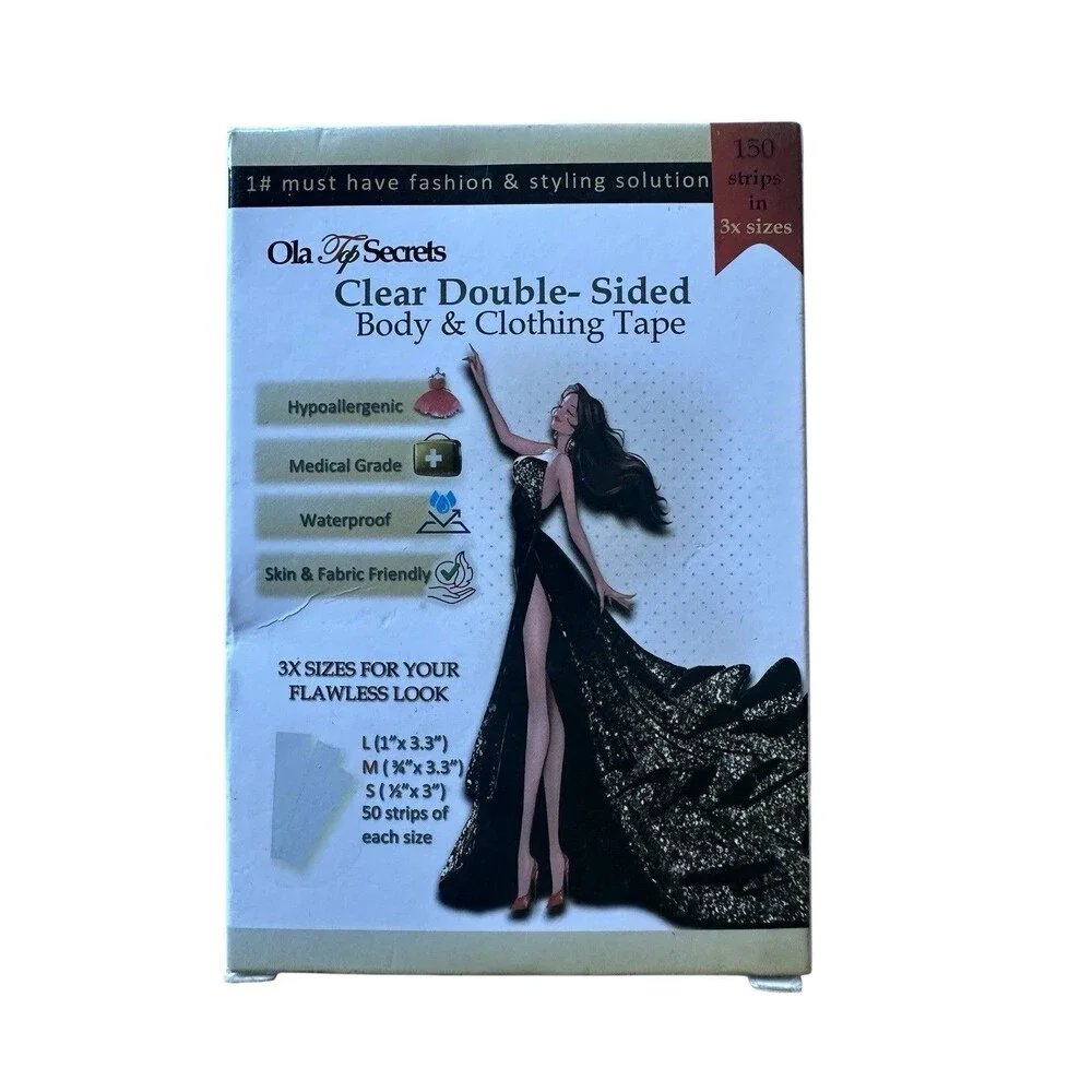 Ola Top Secrets Clear Double Sided Body & Clothing Tape 150 Count 3 Sizes NEW